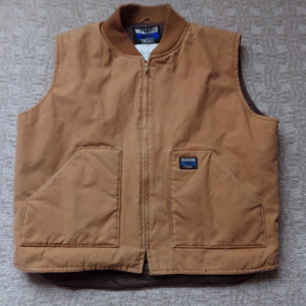 Vintage Walls Blizzard Pruf Canvas Insulated Work Chore Vest Brown Pocket Zip XL